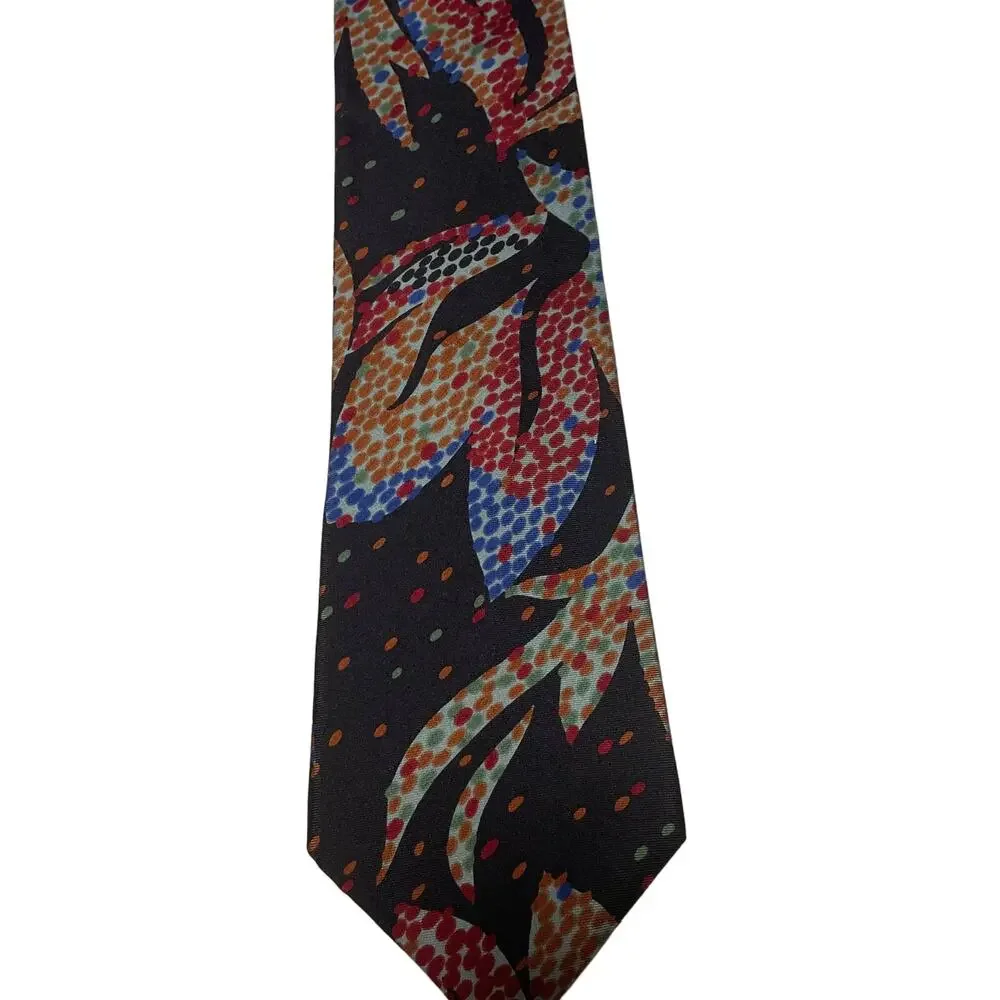 Vintage Silk Tie Black with Abstract Dot Design EUC